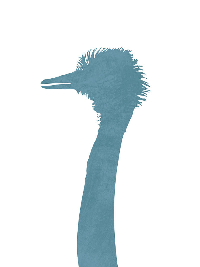 Blue Ostrich Silhouette - Scandinavian Nursery Decor - Animal Friends - For Kids Room - Minimal Mixed Media by Studio Grafiikka
