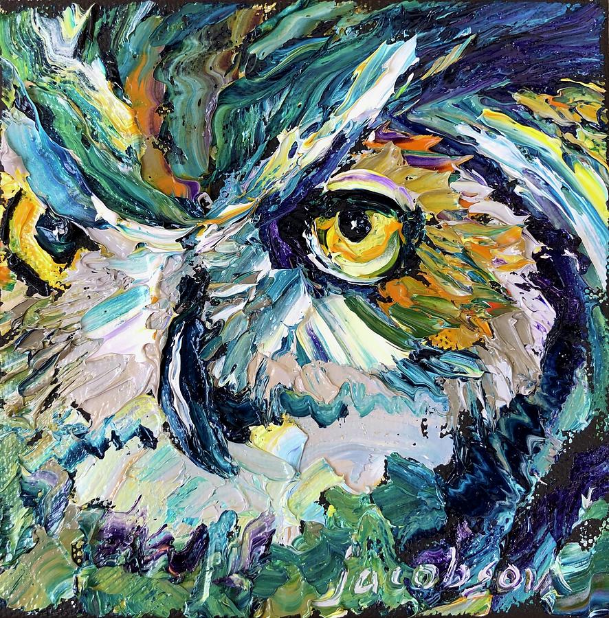 Blue Owl Painting by Carrie Jacobson