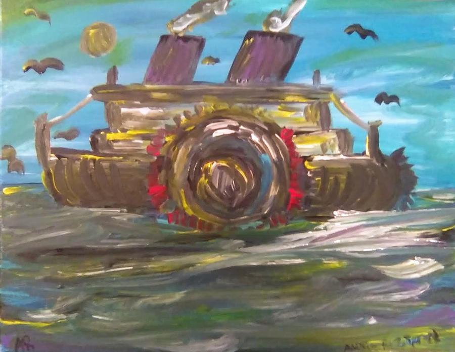 Blue Paddleboat Steam Wheeler Painting