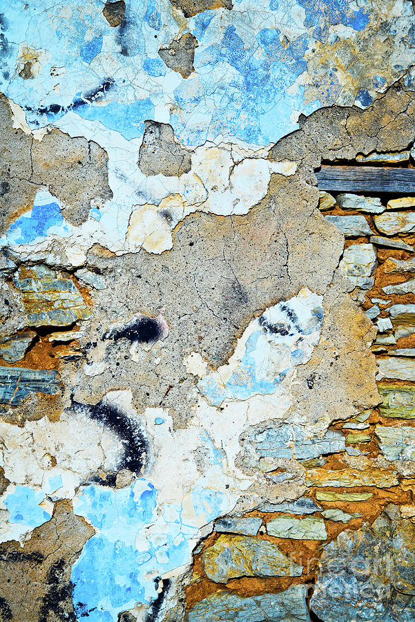 Blue painted old wall Drawing by Delphimages Photo Creations