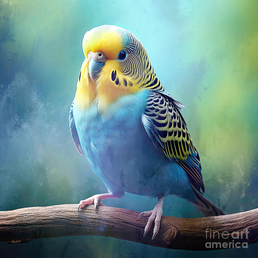 Parakeet Digital Art - Blue Parakeet on Branch 01 by Elisabeth Lucas