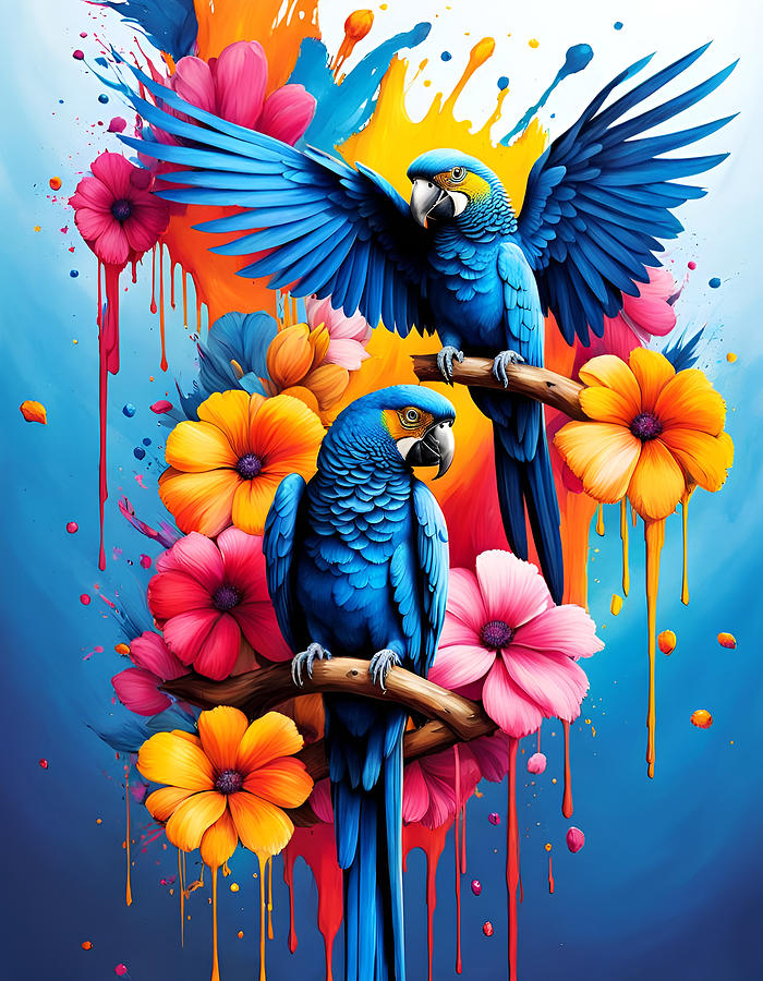 Blue Parrots Paint Splash Photograph by Cate Franklyn