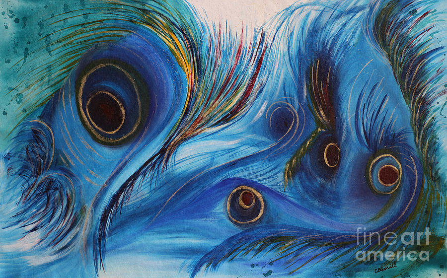 Blue Peacock Abstract  Painting by Cathy Beharriell