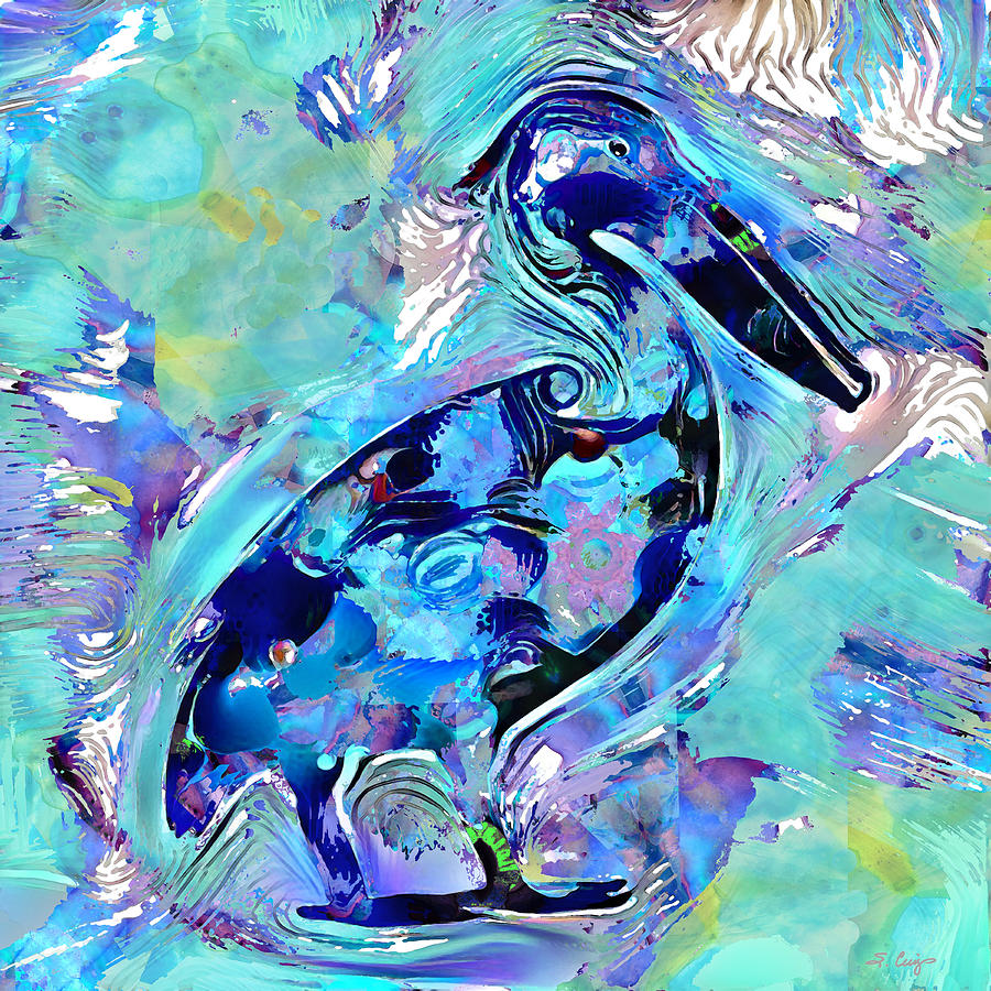 Blue Pelican- Beach Bird Art Painting by Sharon Cummings