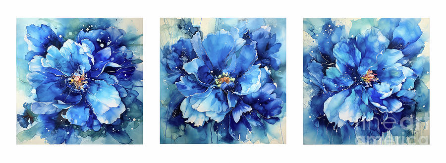 Blue Peony Collage Painting