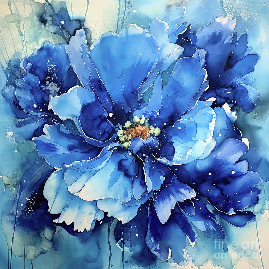Big Blue Peony Flower 3 Painting by Tina LeCour