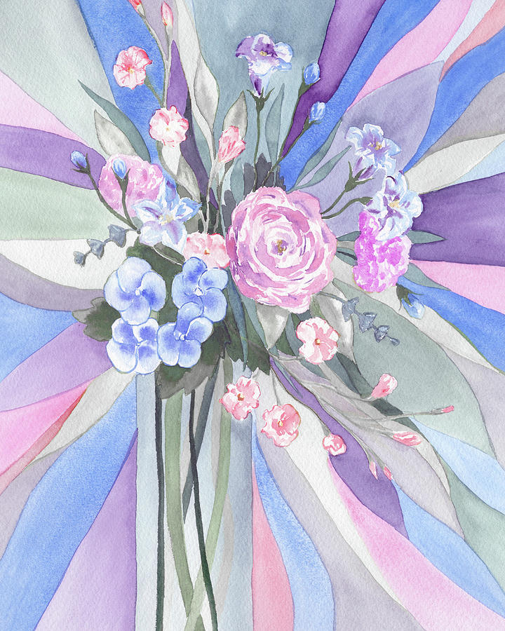 Blue Pink Purple Beauty Of Watercolor Flowers Painting by Irina Sztukowski