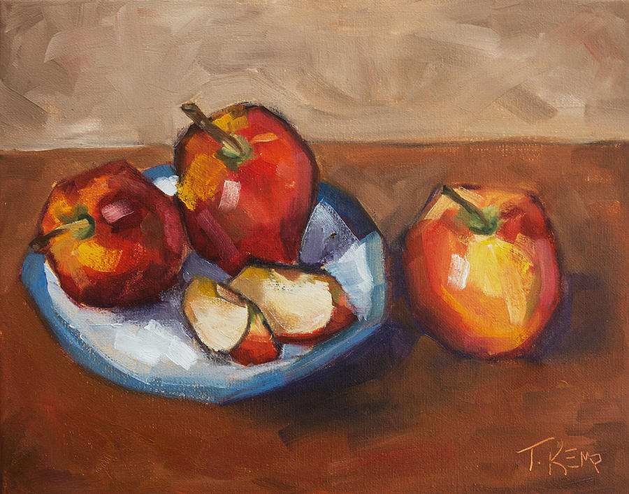 Blue Plate Apples Painting by Tara D Kemp