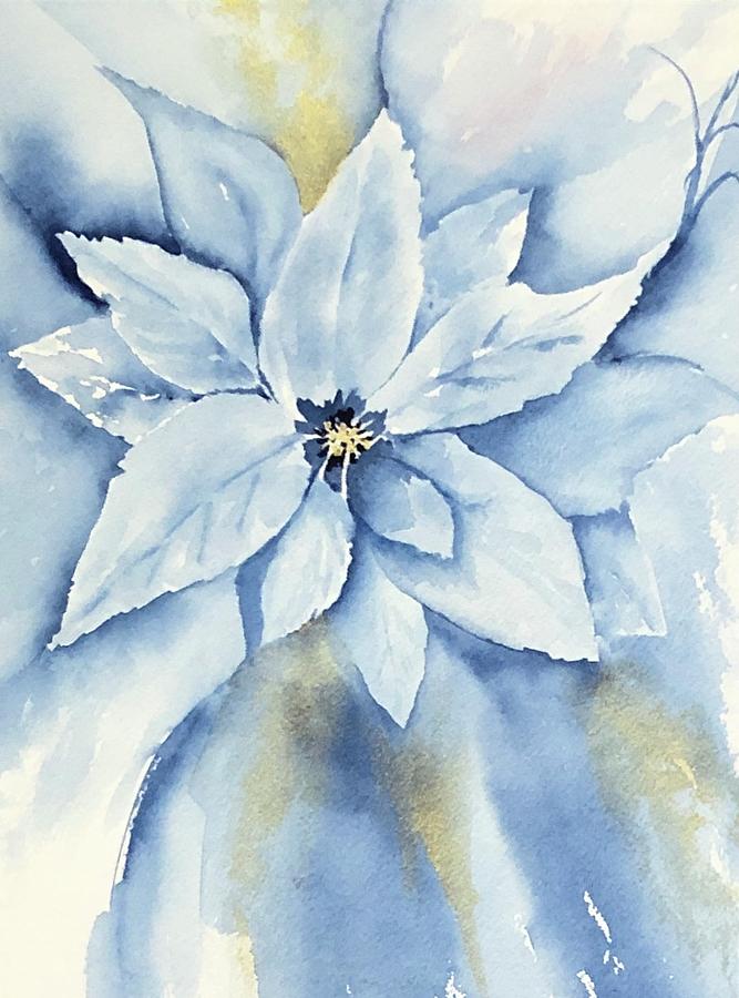 Blue Poinsetta Painting by Kathy Schemmel - Pixels