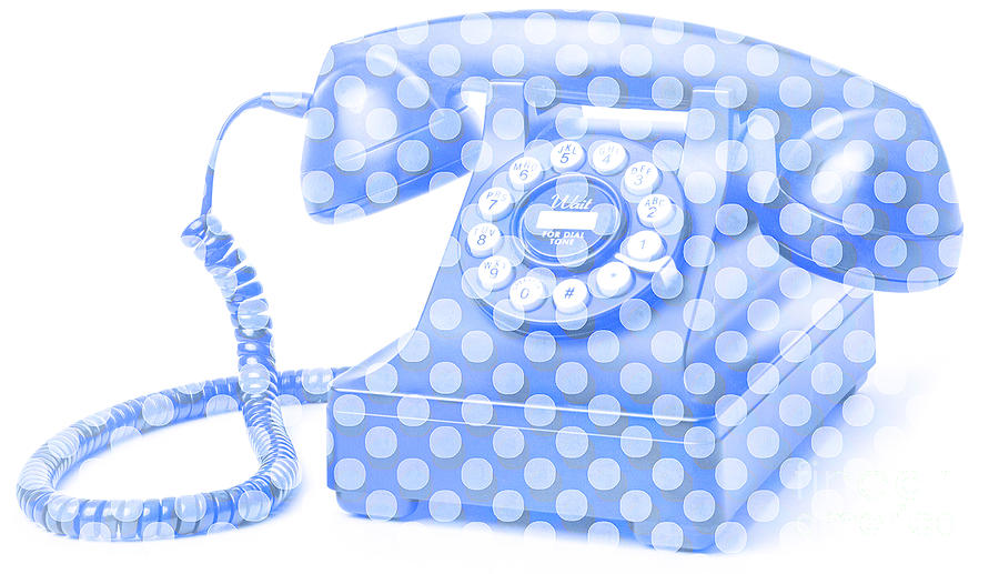 Blue Polka Dots Vintage Telephone Digital Art by Edward Fielding