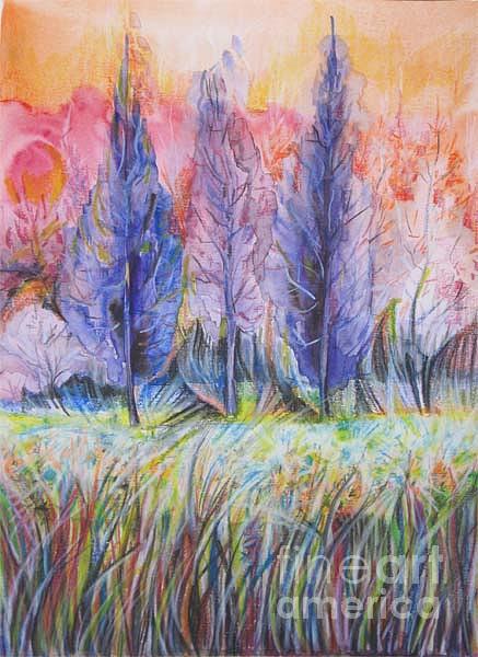 Nature Drawing - Blue poplars by Anna  Duyunova