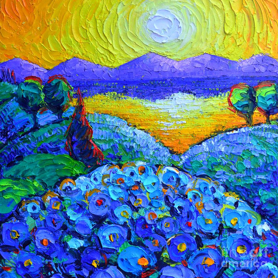 Blue Poppies Sunrise Detail Painting by Ana Maria Edulescu