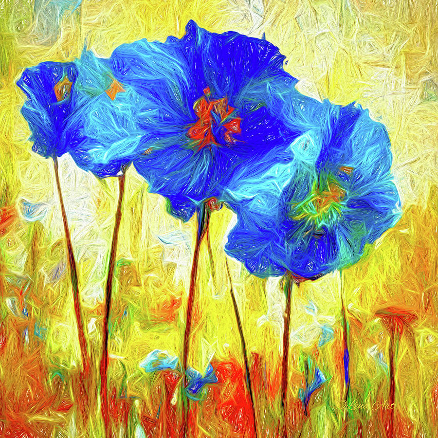 Blue-poppy in Bloom 2 Digital Art by Lena Owens - OLena Art Vibrant Palette Knife and Graphic Design