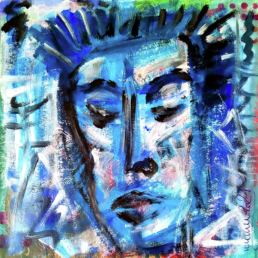 Blue Portrait Mixed Media by Mimulux Patricia No
