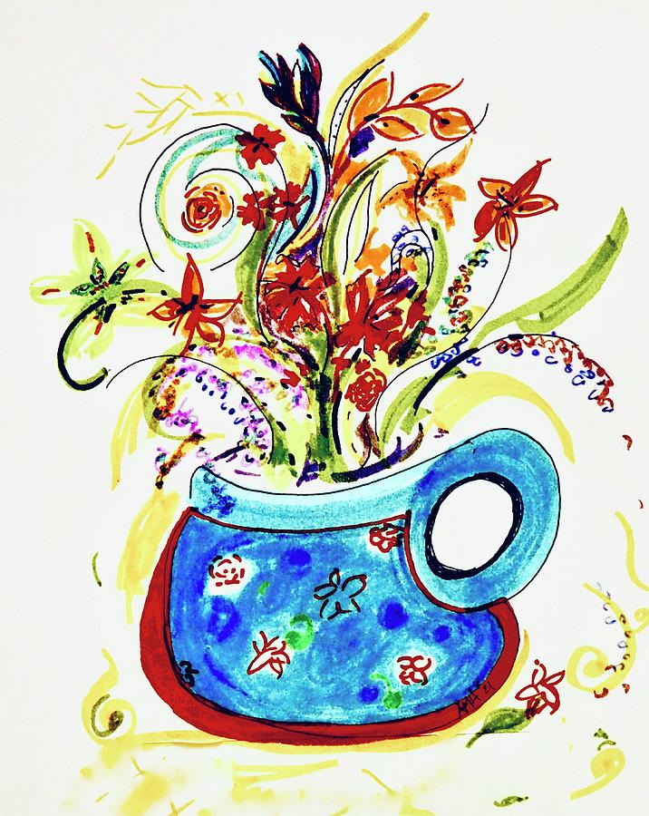 Blue Pot Of Flowers Painting by Alida M Haslett