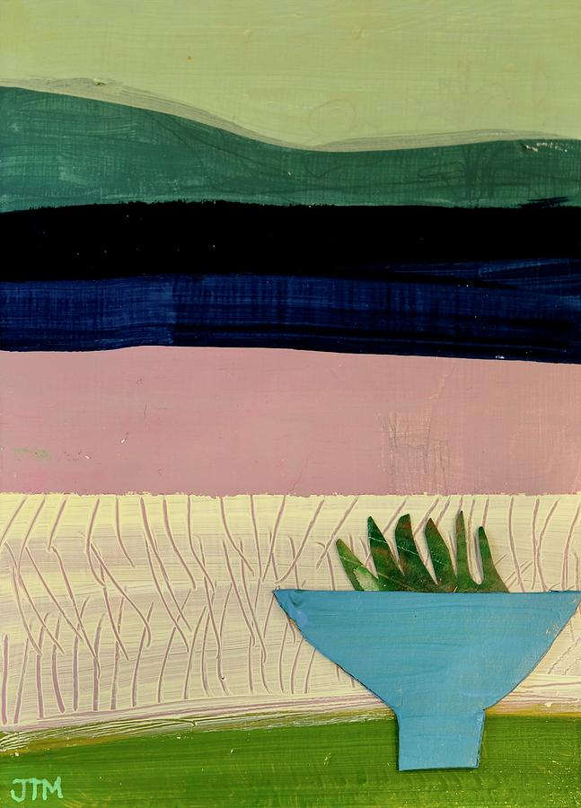 Blue Pot with Plant Mixed Media by Julia Malakoff