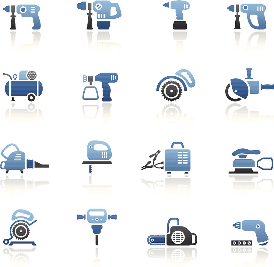 Blue Power Tools Icon Set Drawing by AlonzoDesign