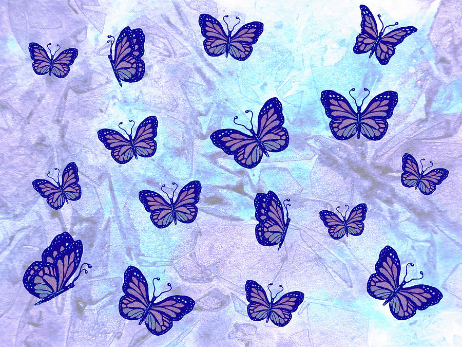 Blue Purple Butterflies Watercolor Pattern Painting