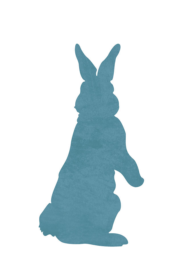 Blue Rabbit Silhouette - Scandinavian Nursery Decor - Animal Friends - For Kids Room - Minimal Mixed Media