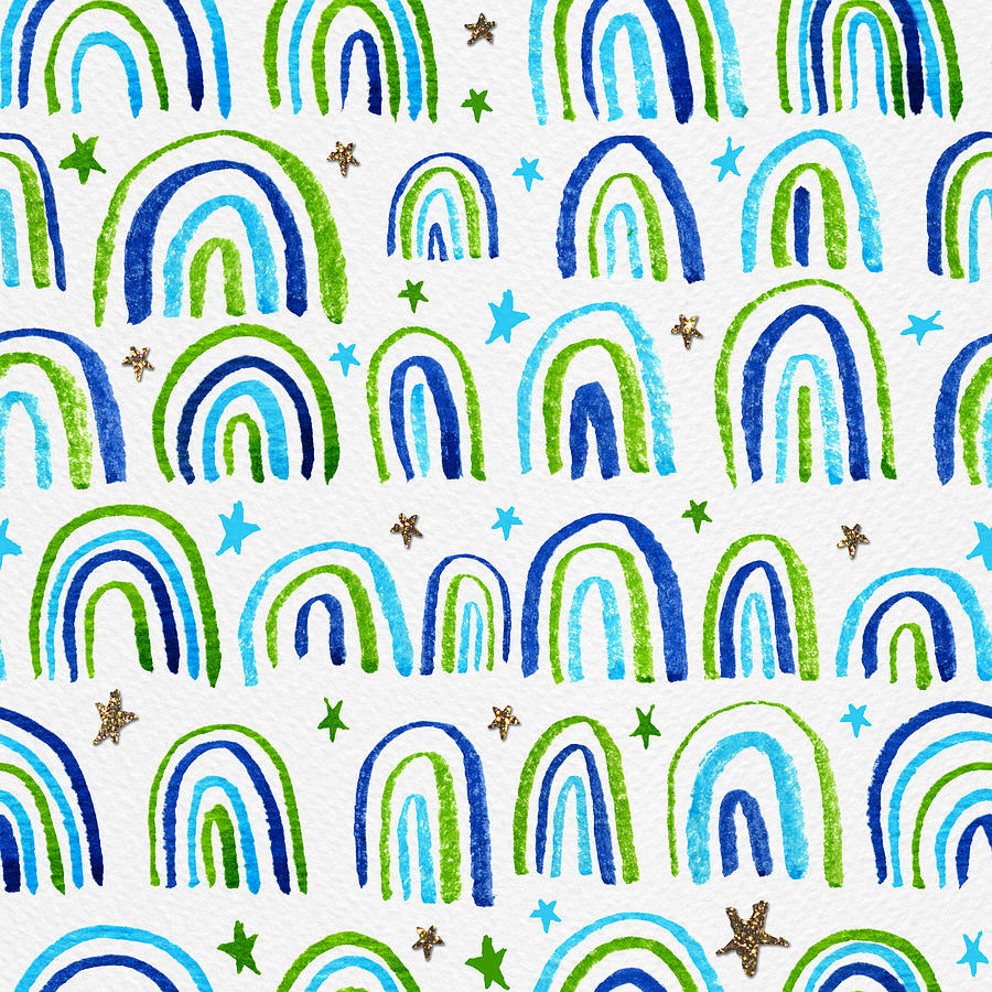 Blue Rainbow Pattern - Art by Jen Montgomery Painting by Jen Montgomery