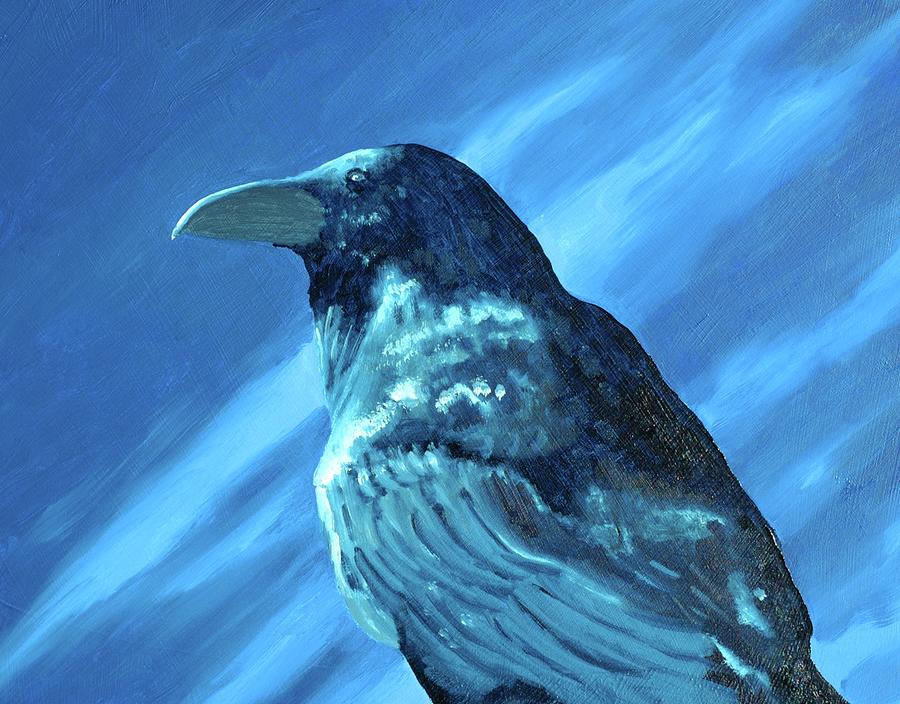Blue Raven Nevermore Painting by John Sweeney