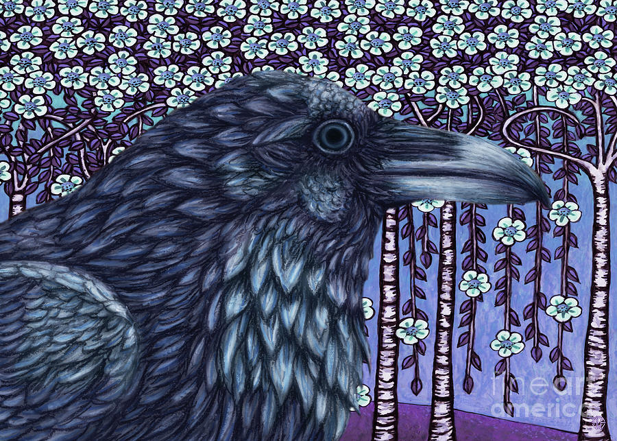 Blue Raven Night Painting by Amy E Fraser