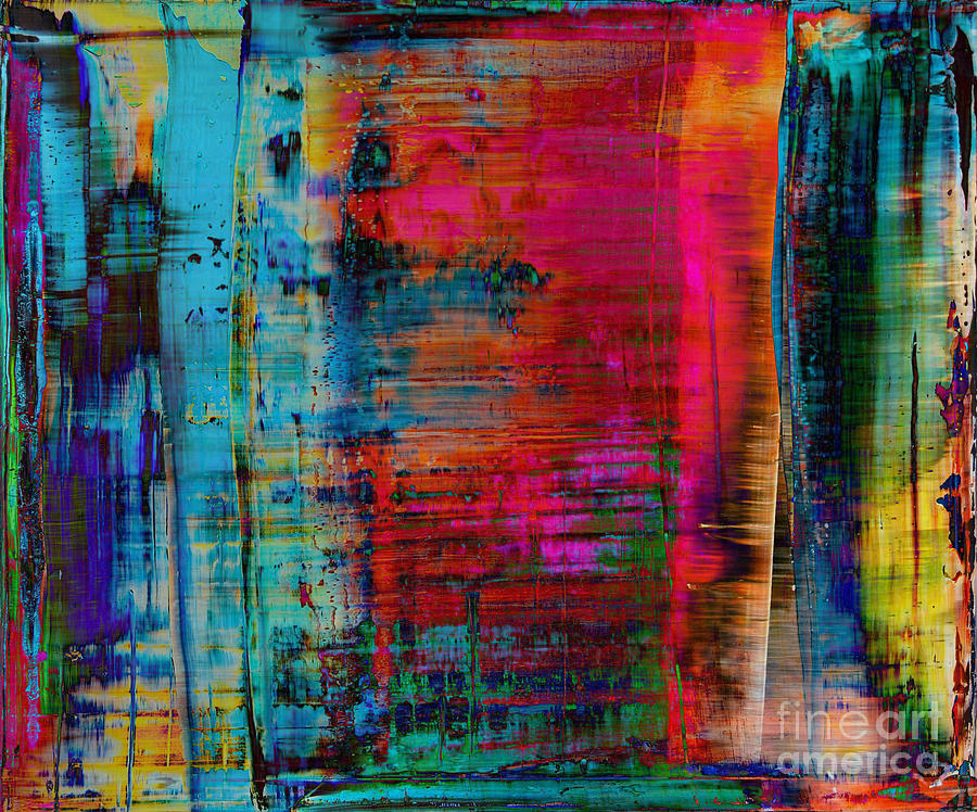 Blue Red Abstract Painting, Gerhard Richter Art Painting By Green