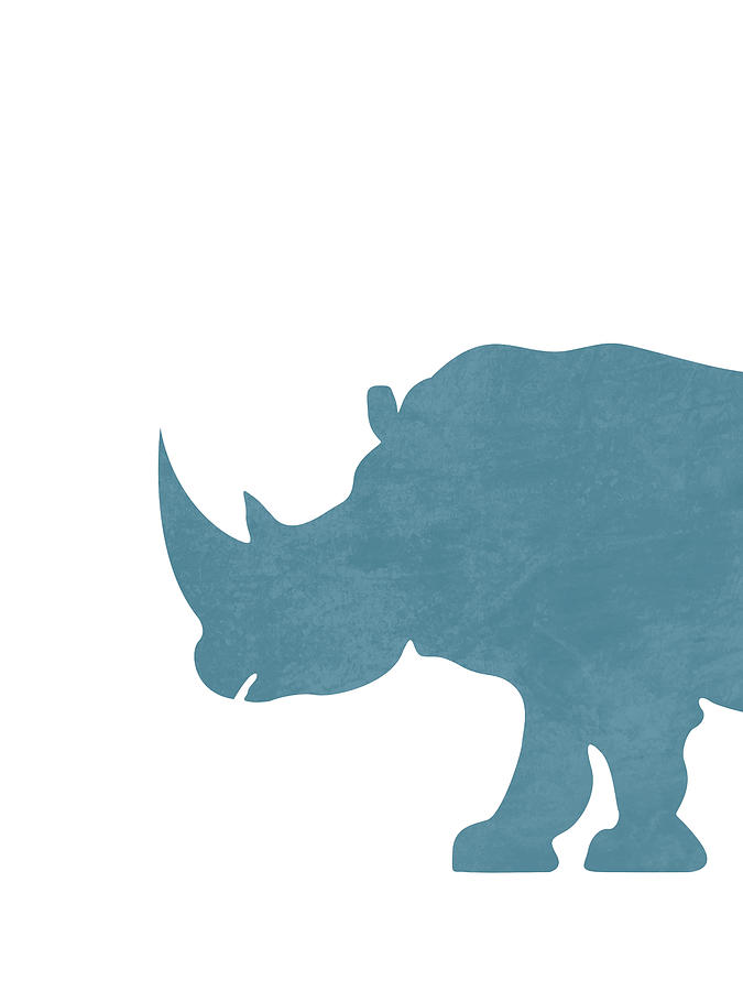 Animal Mixed Media - Blue Rhinoceros Silhouette - Scandinavian Nursery Decor - Animal Friends - For Kids Room - Minimal by Studio Grafiikka