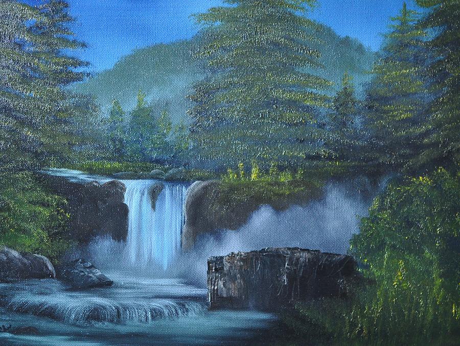 Blue Ridge Falls a la Bob Ross Painting by Carrie Waterman - Fine Art ...