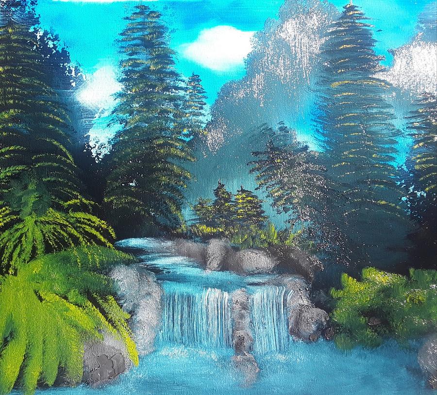 Waterfall Painting - Blue Ridge Falls by Janet Lyons Waterfall Painting - Blue Ridge Falls by Janet Lyons