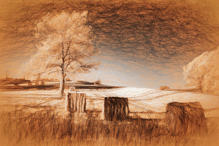 Blue Ridge Hay Bales at Sunrise fx Digital Art by Dan Carmichael