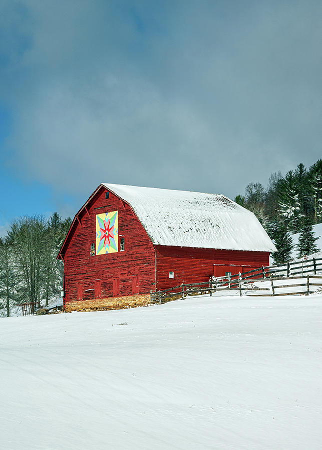 Blue Ridge Mountains North Carolina Red Winter Barn Photograph by Robert Stephens