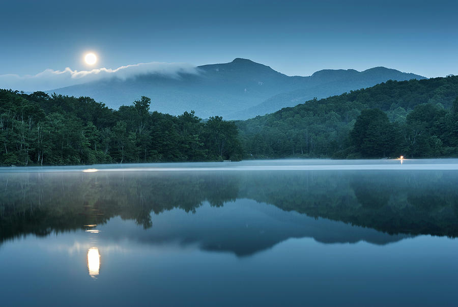 Tree Photograph - Blue Ridge North Carolina Full Moon Mountain Reflections by Mark VanDyke
