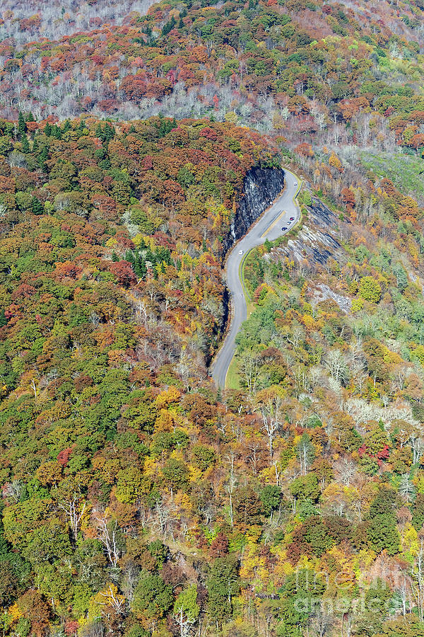 Blue Ridge Parkway Aerial View with Autumn Colors at East Fork O Photograph by David Oppenheimer