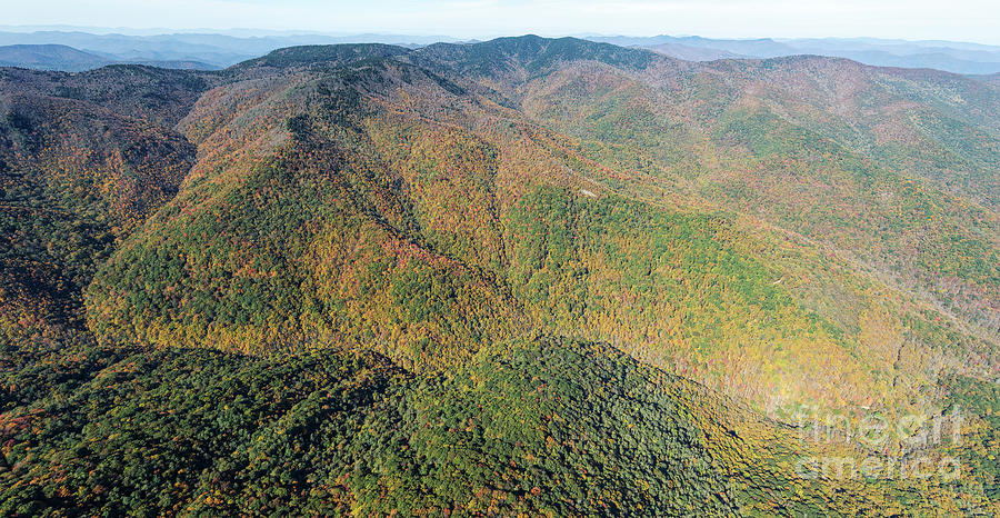 Blue Ridge Parkway Aerial View with Autumn Colors Below Richland Photograph by David Oppenheimer