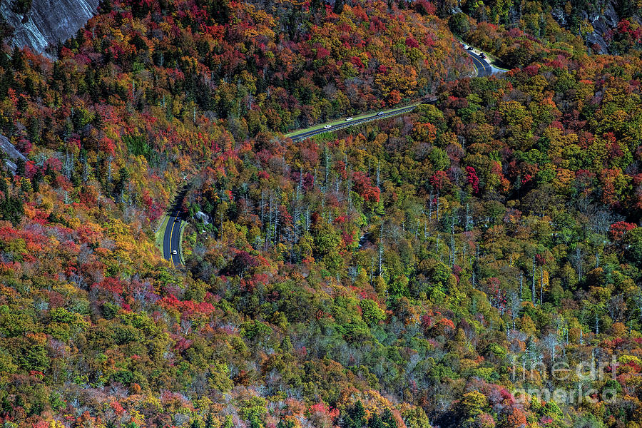 Blue Ridge Parkway Along Grandfather Mountain with Peak Autumn C Photograph by David Oppenheimer
