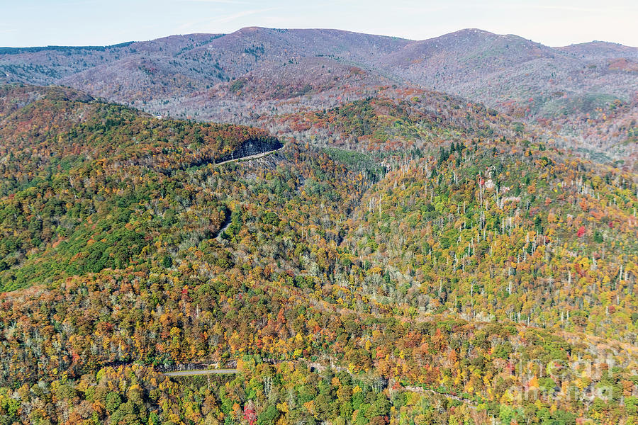 Blue Ridge Parkway Autumn Colors at Graveyard Fields Aerial View Photograph by David Oppenheimer