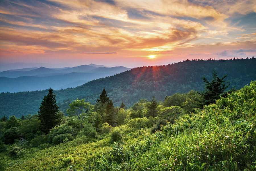 Blue Ridge Parkway NC Sunset - North Carolina Mountains Landscape Photograph by Dave Allen