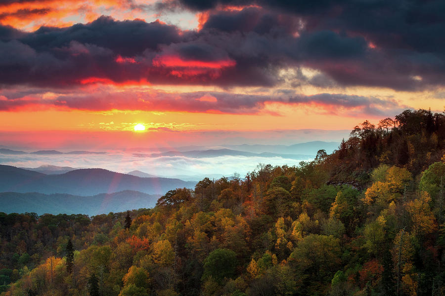 Blue Ridge Parkway North Carolina Autumn Sunrise Landscape Photography Photograph by Dave Allen
