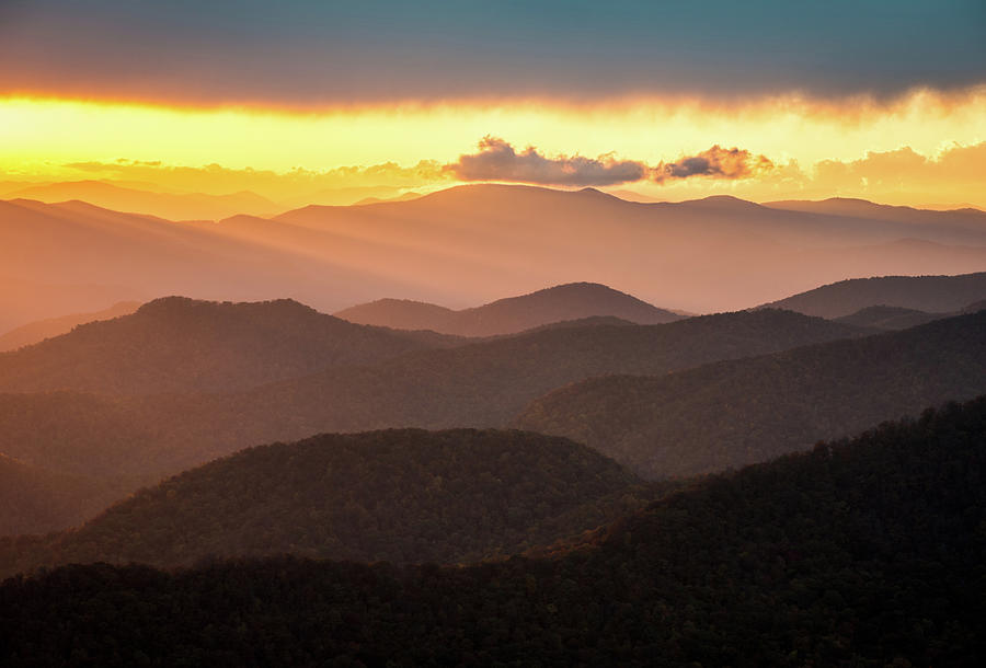 Mountain Photograph - Blue Ridge Parkway Sunset - Appalachian Gold by Dave Allen