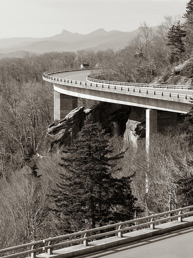 Blue Ridge Parkway Viaduct Black and White Photograph by Donnie Whitaker