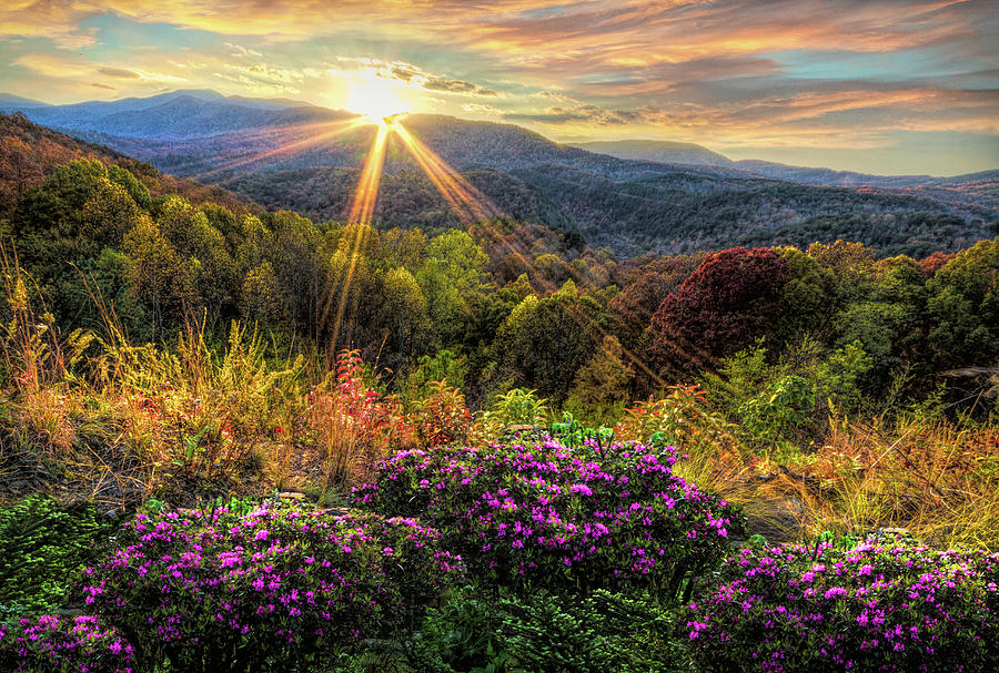 Blue Ridge Smoky Mountains Sunset Overlook Colors Photograph by Debra and Dave Vanderlaan