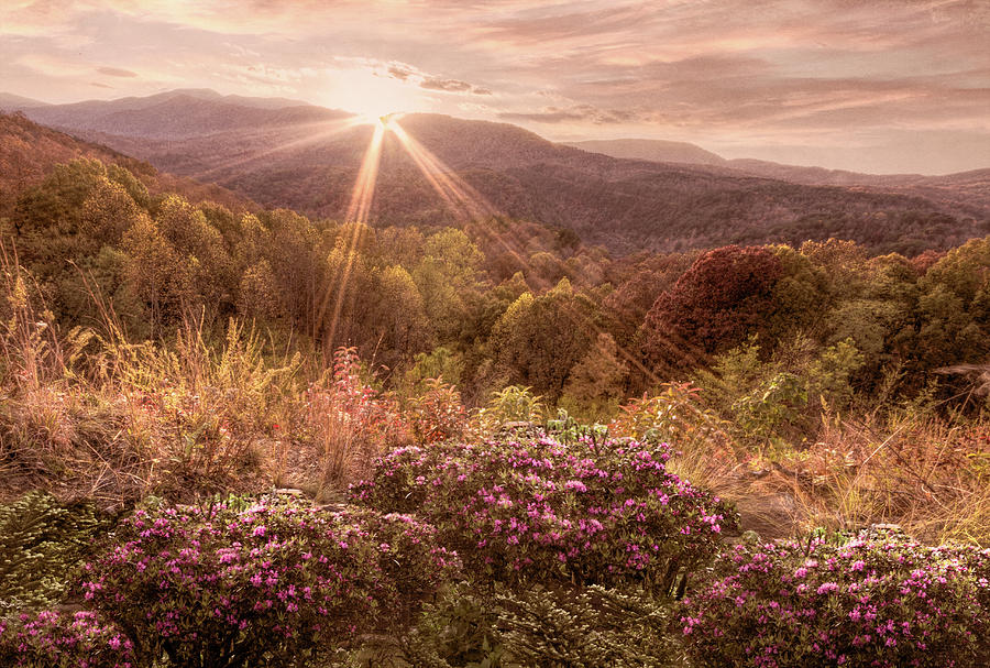 Blue Ridge Smoky Mountains Sunset Overlook Soft Colors Photograph by Debra and Dave Vanderlaan