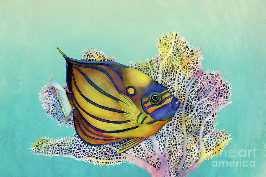 Blue Ring Angelfish on Blue Painting by Hailey E Herrera