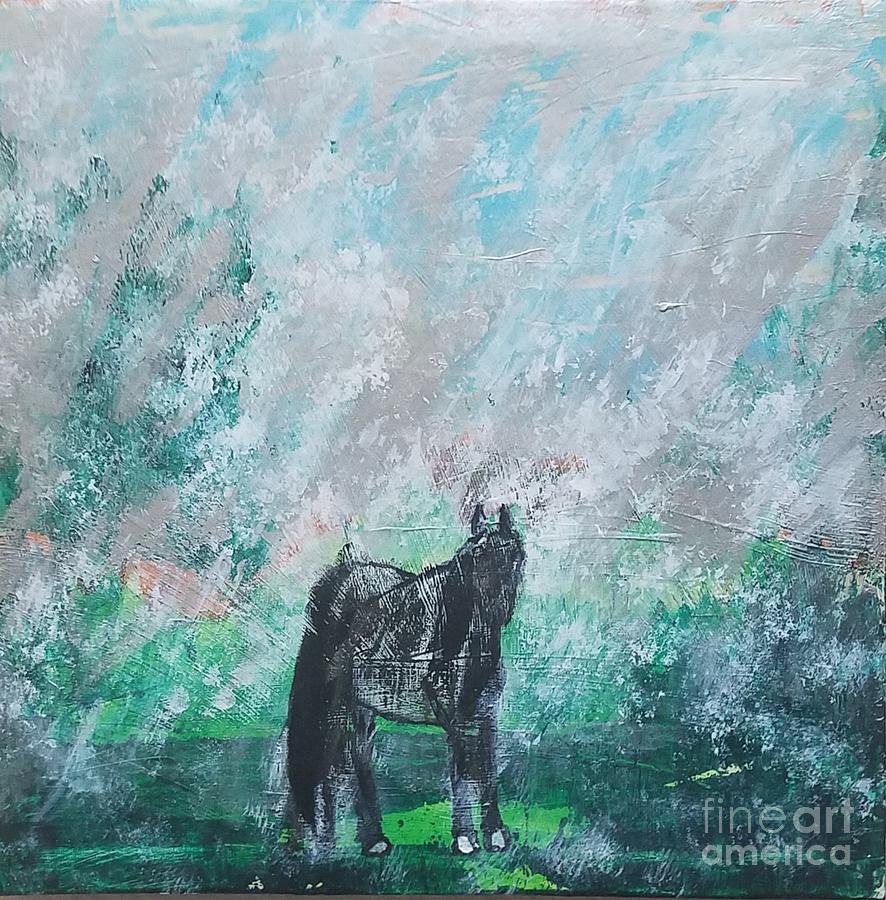 The Blue Roan Horse in Rain Painting by Mark SanSouci