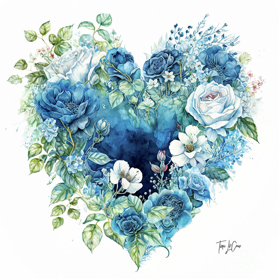 Blue Rose Heart Painting by Tina LeCour