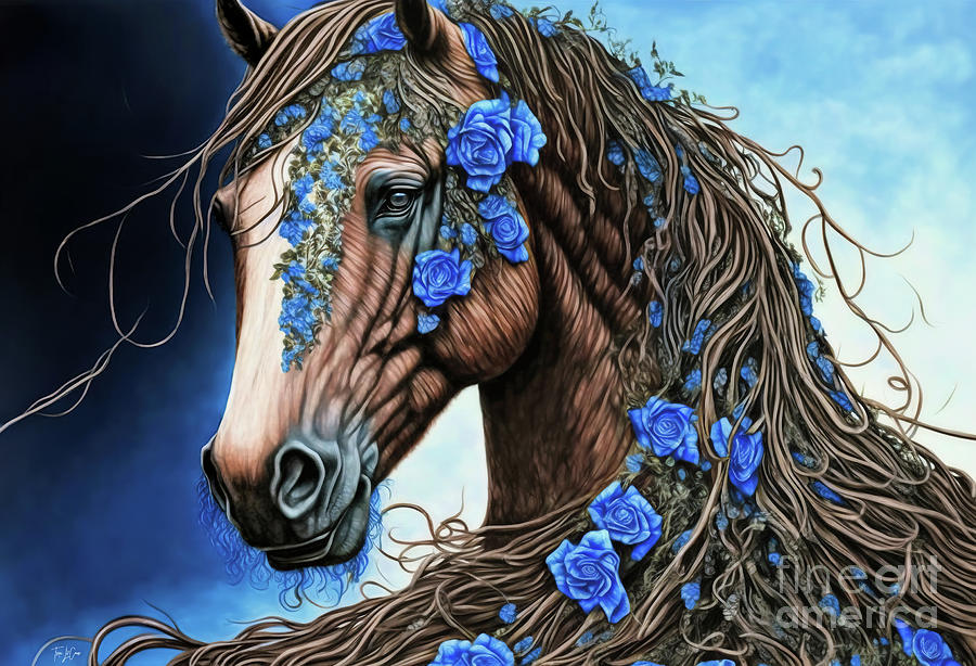 Blue Rose Stallion Painting by Tina LeCour