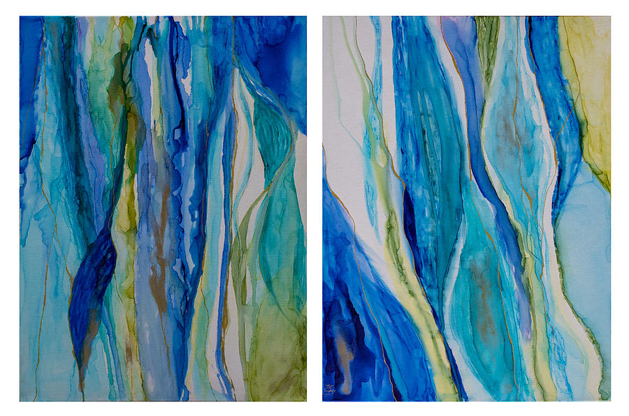 Blue Rythms Diptych Painting by Mary Benke