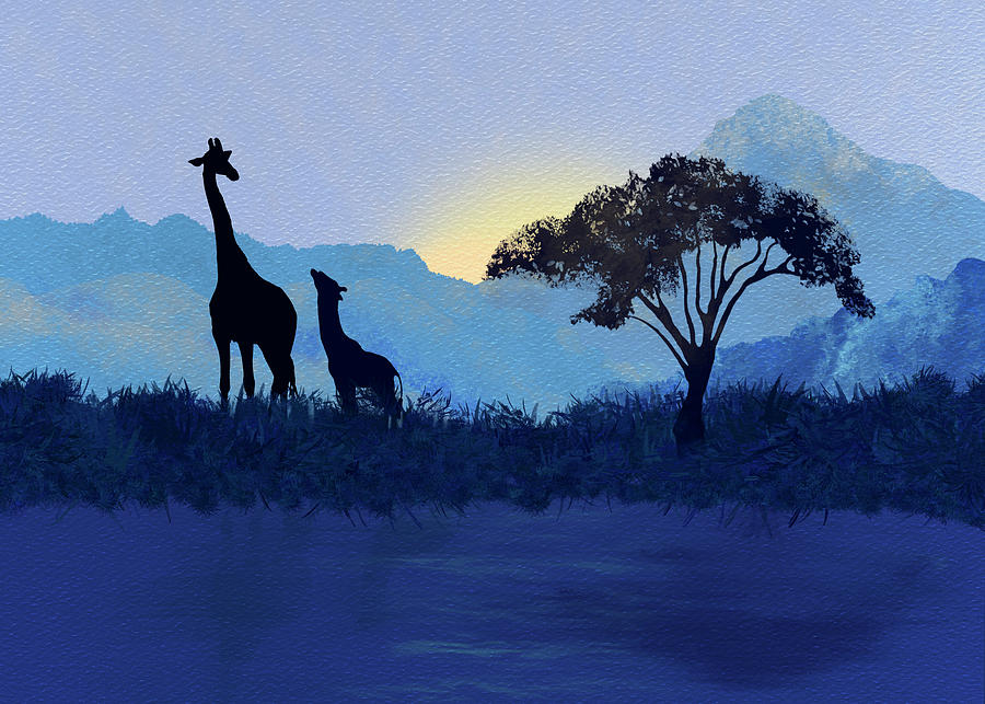 Blue Safari Silhouettes Drawing by Patti Deters