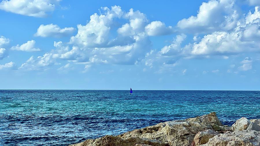 Beach Photograph - Blue Sailboat Dream by Pamela Storch